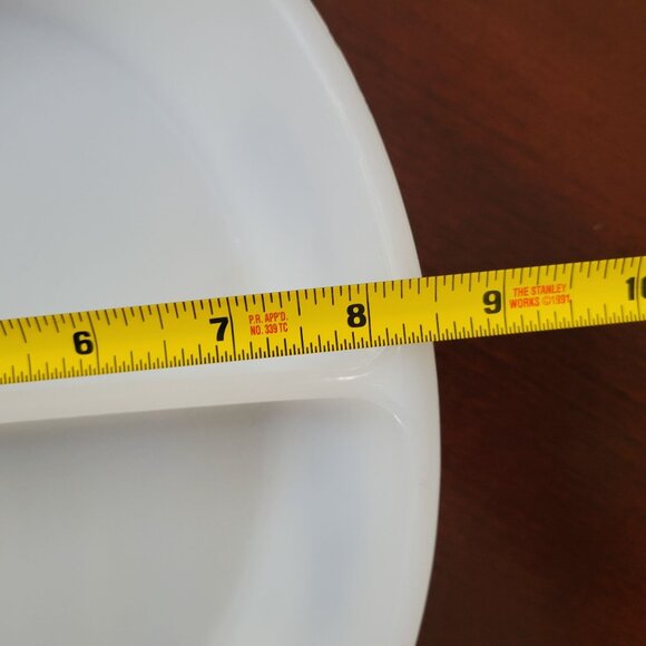 Vintage Glasbake Milk Glass Divided Dish With Blue Farm Scene Print - Picture 7 of 8